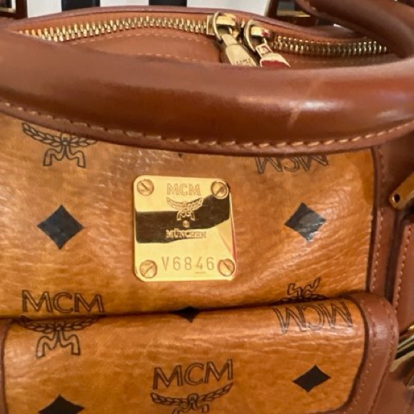 Vintage MCM Cognac Visetos Boston Doctor’s Bag Purse Double Handle Zip Pre-loved - Picture 5 of 9